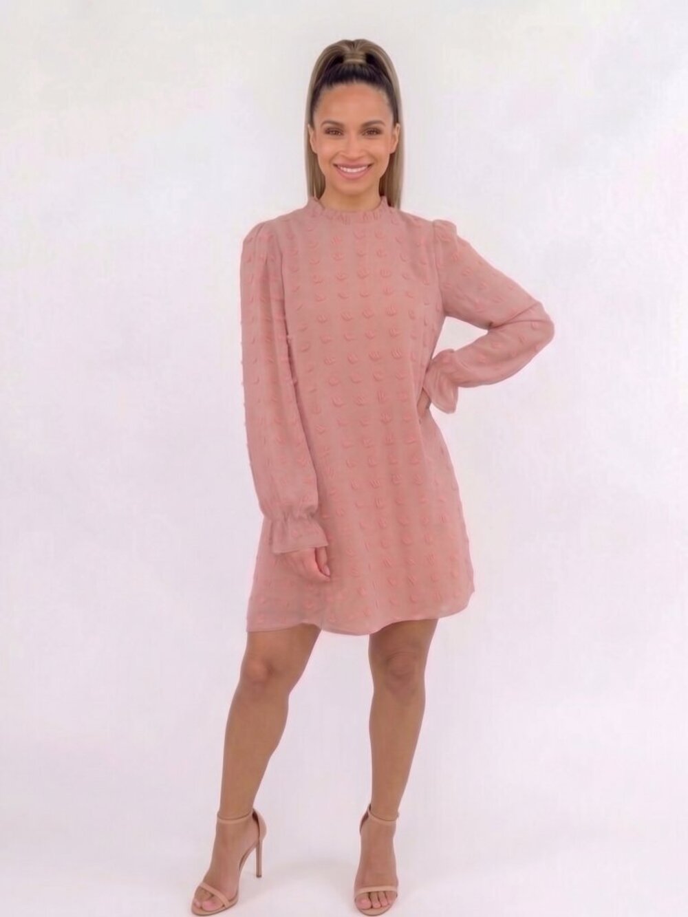 Adibosy Pink Women Dress Long Sleeve Flowy Casual Short Dress NWT Sz XL